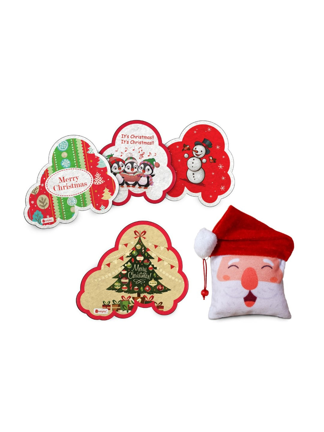 Xmas Gifts for Kids Cute Christmas Cloud Fridge Magnet ,Set of 4 (7 x 9 cm) and Revesible Santa Soft Toy