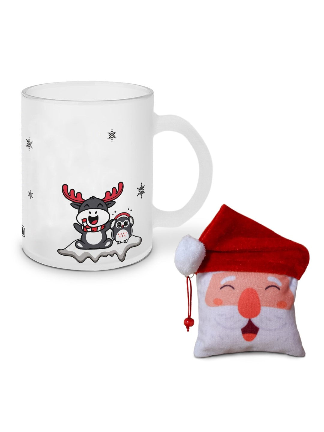 Xmas Gift Items For Friends To Infinity and Beyond Quotes Printed Frosted Mug 325 ml and Revesible Santa Soft Toy