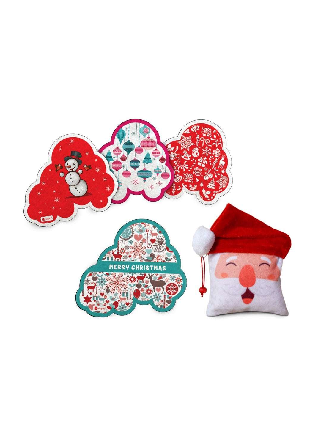 Christmas Gifts for Kids Girls/Boys/Friend Colorful Cute Christmas Cloud Fridge Magnets 7 x 9 cm Set of 4 and Revesible Santa Soft Toy