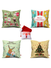 Christmas Decorations for House Christmas Themed Decor Multi Set of 4 Pillow Cushion Cover 16x16 inches and Reversible Santa Soft Toy