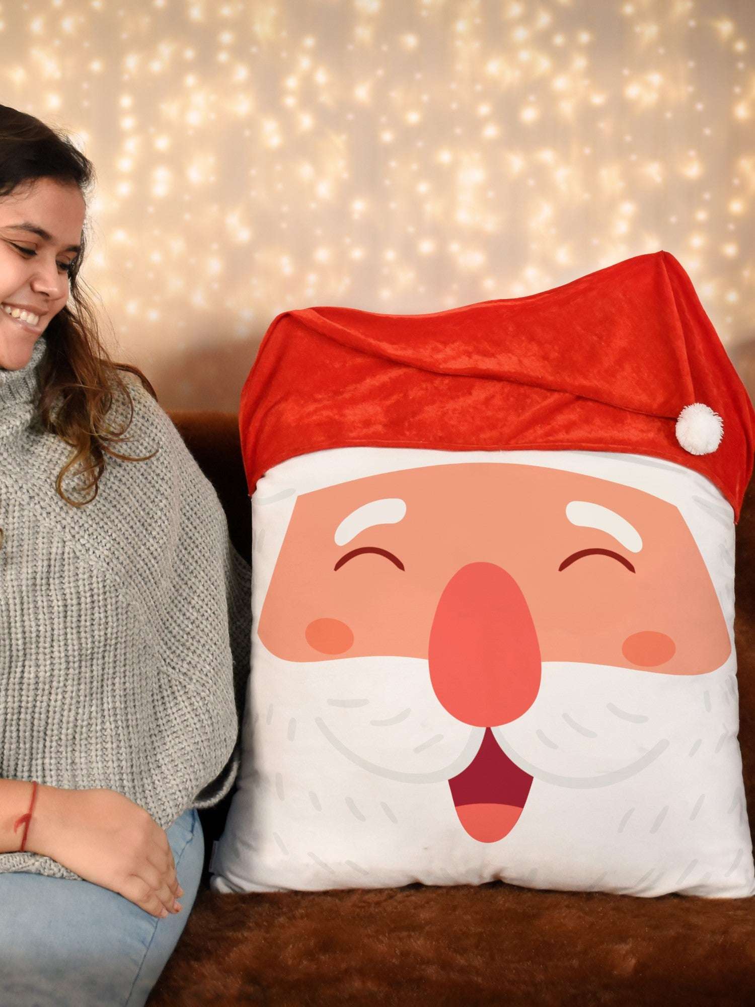 Chrsitmas D&eacute;cor Items Santa Face Printed Revesible Hug Cushion 24x24 Inches