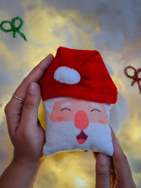 Satin Printed Christmas Pillow Covers with Filler (Red and White, 12X12 Inch) Set of 5 and Revesible Santa Soft Toy