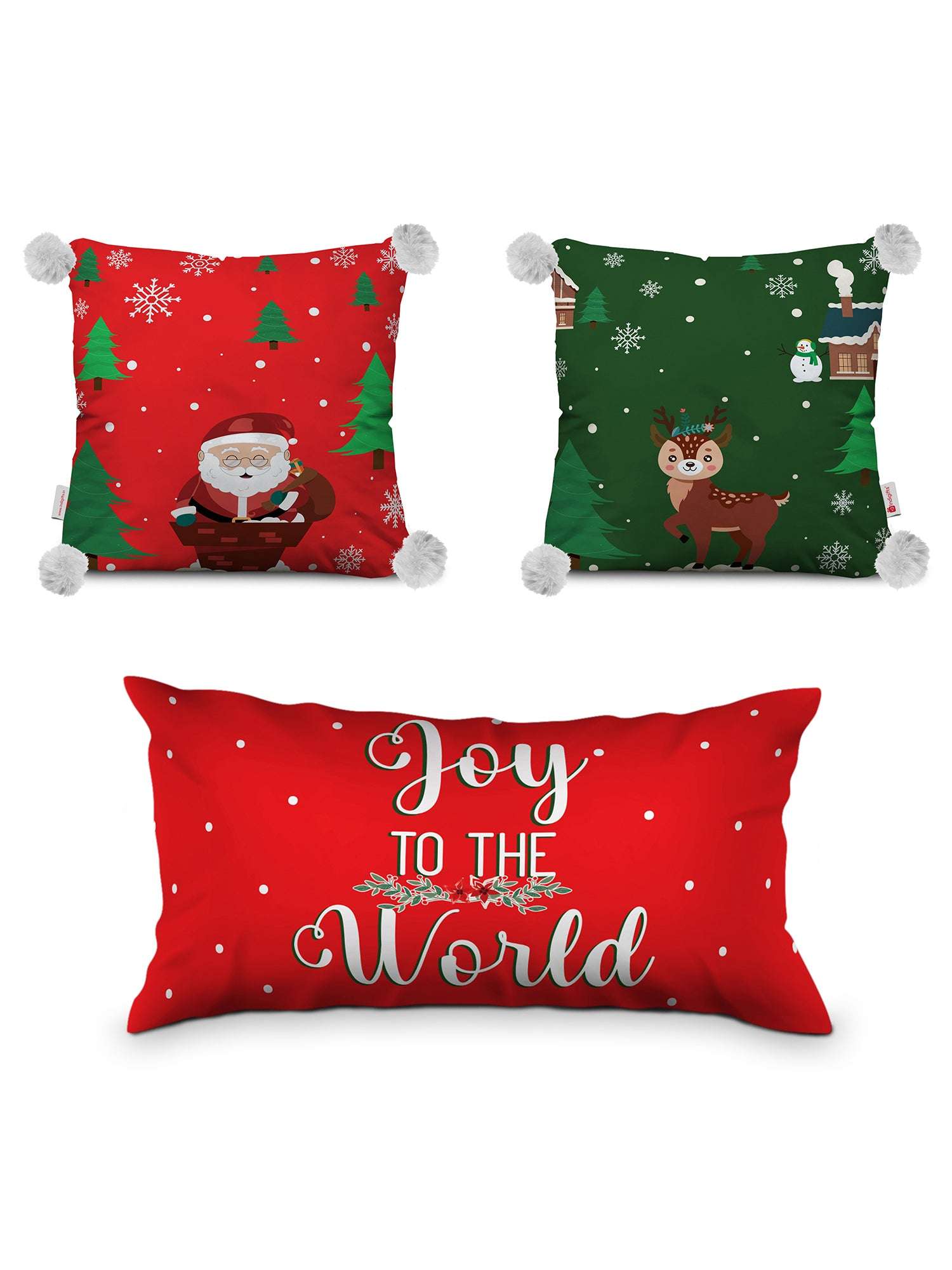 Christmas Gift Set Joy Of the World Quotes Printed Reversible Cushion Set Of 3