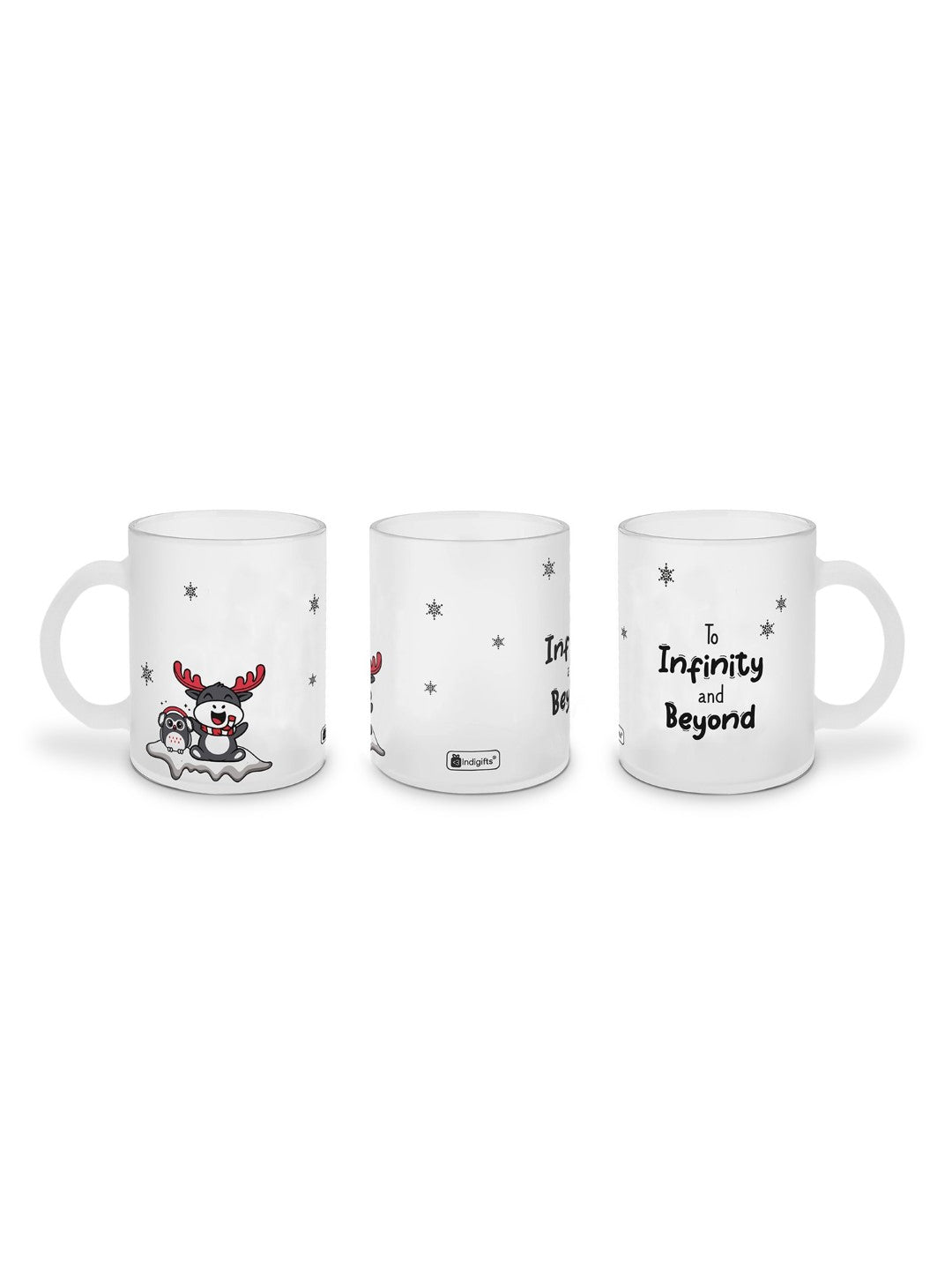 Xmas Gift Items For Friends To Infinity and Beyond Quotes Printed Frosted Mug 325 ml and Revesible Santa Soft Toy