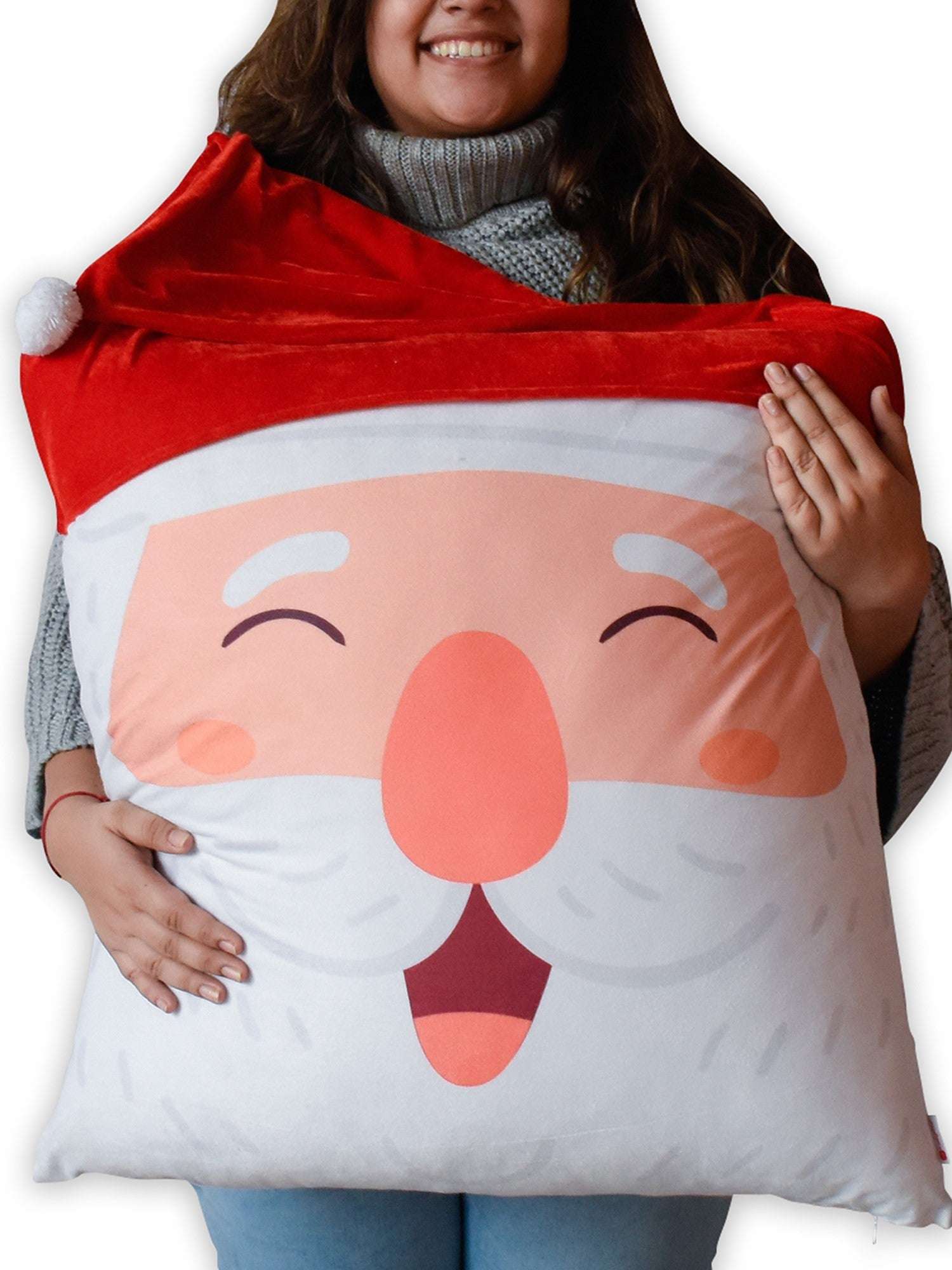 Chrsitmas D&eacute;cor Items Santa Face Printed Revesible Hug Cushion 24x24 Inches