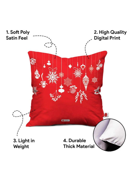 Satin Printed Christmas Pillow Covers with Filler (Red and White, 12X12 Inch) Set of 5 and Revesible Santa Soft Toy