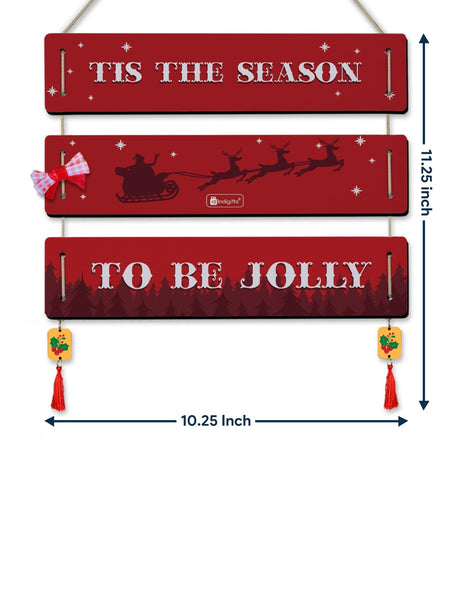 Xmas Gift It's the Most Wonderful Time of the Year Quotes Printed 3 Panel Wall Hanging and Brown Christmas Fridge Magnet