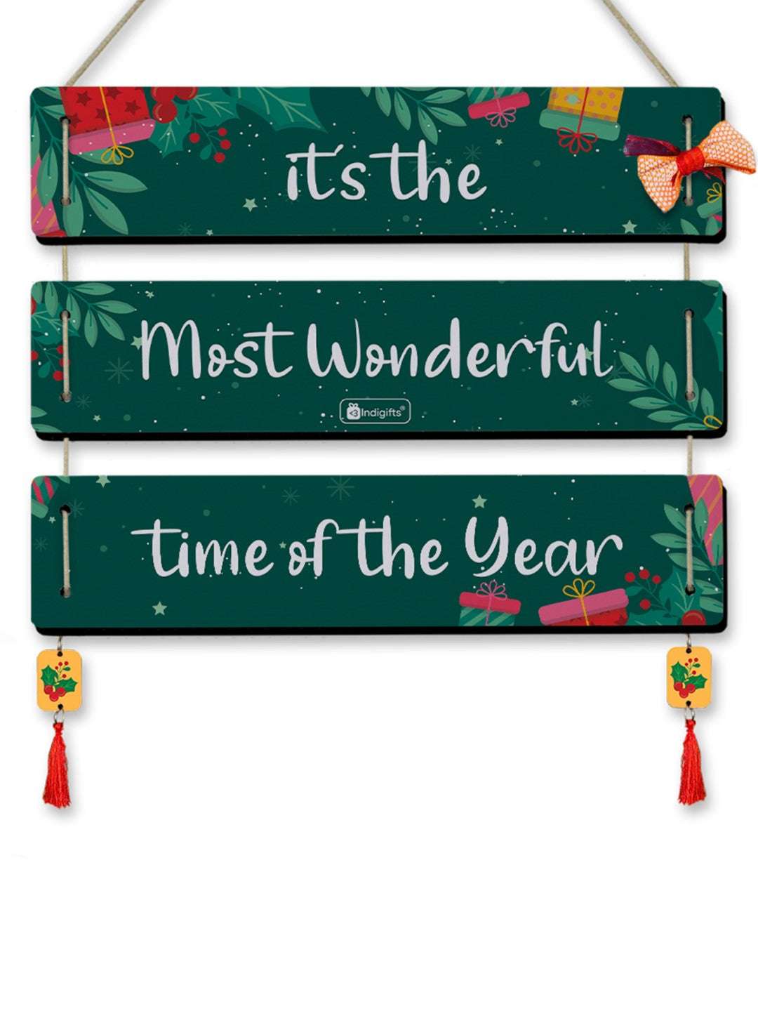 It's the Most Wonderful Time of the Year Quotes Printed 3 Panel Wall Hanging and Penguins Print Fridge Magnet For Christmas Decoration