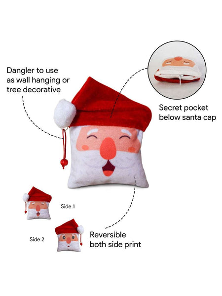 Christmas Decoration Gift Quotes Printed Red 3 Panel Hanging, Cherry Hanging, Ribbon Bow and Revesible Santa Soft Toy