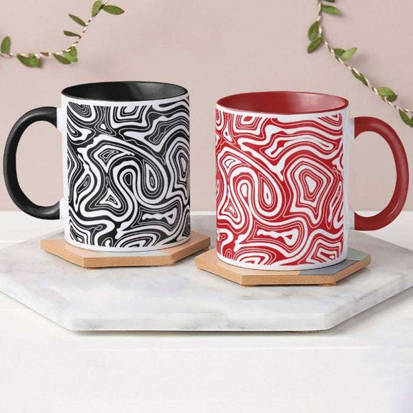 Gift Hamper For Rakhi Red and Black Handle Mug Set, Rakhi, Roli, Chawal With Card