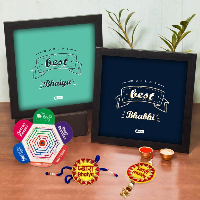 World's Best Bhaiya &amp; Bhabhi Poster Frame with Brother and Sister in law embroidery Rakhi