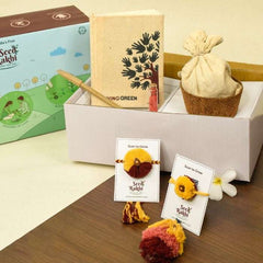 Saanjh &amp; Sanyog Bhaiya Bhabhi Seed Rakhis Premium Hamper With Diary &amp; Pen