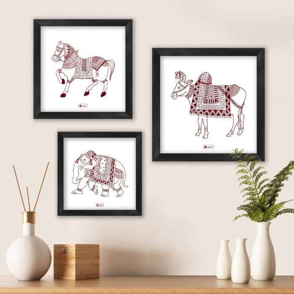 Animal Themed Ethnic Mandala Design Animal Print Set of 3 Poster Frames