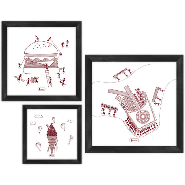 Food Themed Ethnic Mandala Design Animal Print Set of 3 Poster Frames