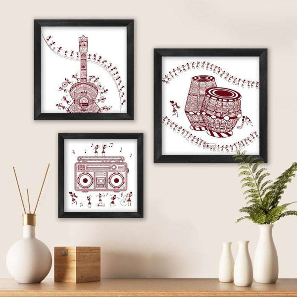 Music Themed Ethnic Mandala Design Animal Print Set of 3 Poster Frames