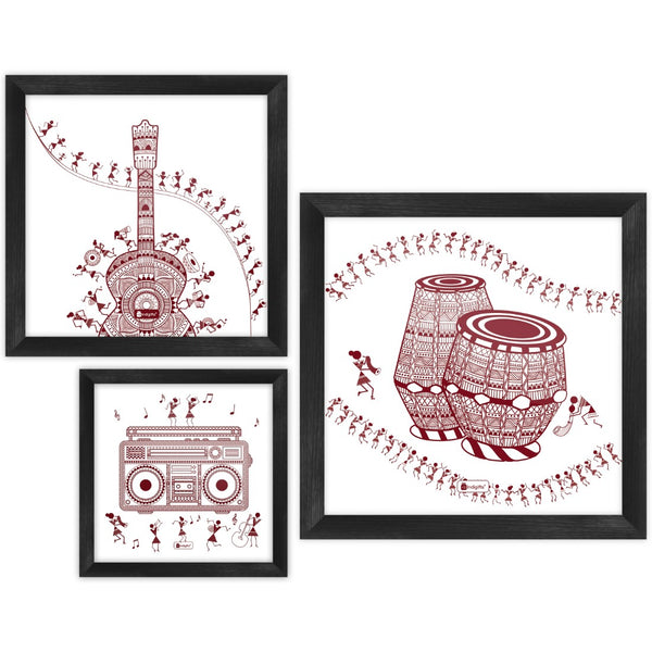 Music Themed Ethnic Mandala Design Animal Print Set of 3 Poster Frames
