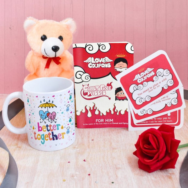 Better Together Coffee Mug, Coupon Book, Small Teddy, Rose &amp; Greeting Card For Couples