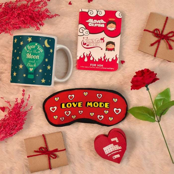 Love You To The Moon &amp; Back Printed Mug and Eyemask Duo with Couple's Guilt-Free Passes - Valentine's Gift for Boyfriend