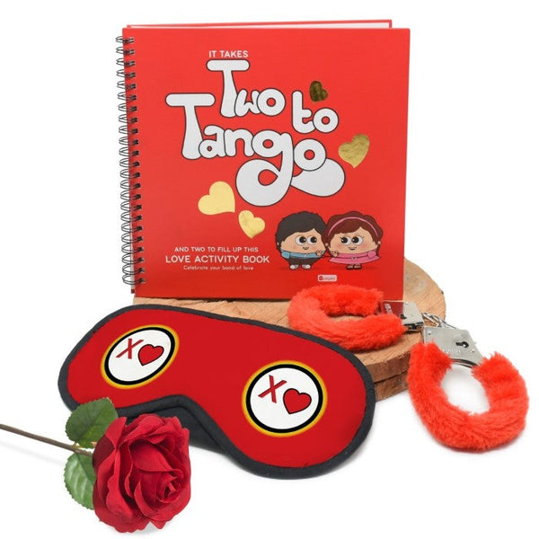 XOXO Printed Eye Mask With Activity Book, Handcuff, Artificial Rose &amp; Greeting Card For Special Valentine's Gift