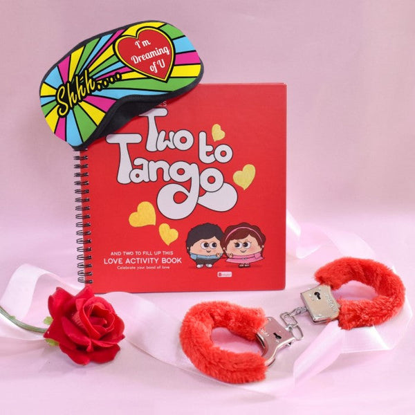 I Am Dreaming Of You Printed Eye Mask With Activity Book, Handcuff, Artificial Rose &amp; Greeting Card For Special Valentine's Gift