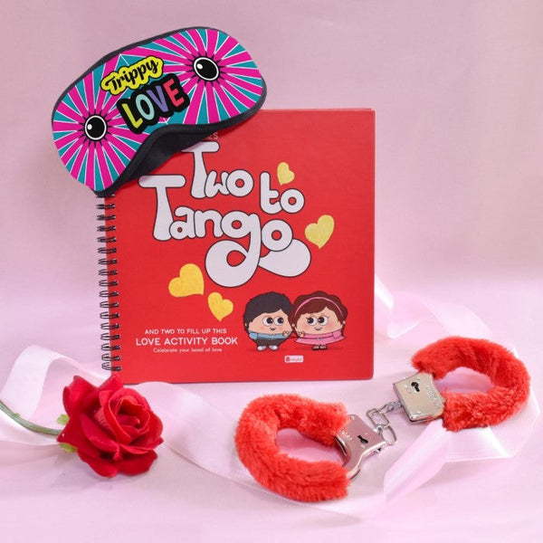 Trippy Love In Pink Eye Mask With Activity Book, Handcuff, Artificial Rose &amp; Greeting Card For Special Valentine's Gift