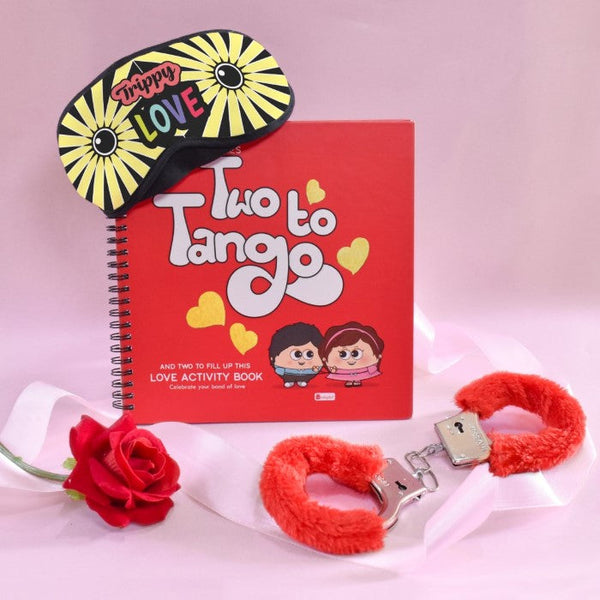 Trippy Love In Yellow Eye Mask With Activity Book, Handcuff, Artificial Rose &amp; Greeting Card For Special Valentine's Gift