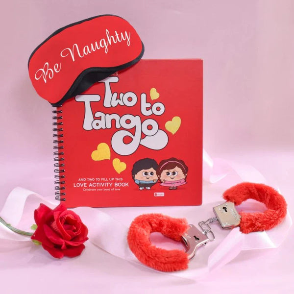 Be Naughty Printed Eye Mask With Activity Book, Handcuff, Artificial Rose &amp; Greeting Card For Special Valentine's Gift
