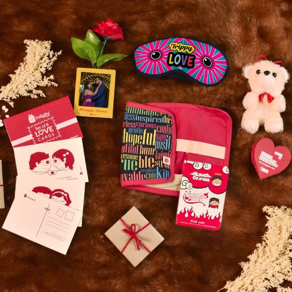 Travel Kit with Trippy Love In Pink Eye Mask Valentine's Gift for Your Boyfriend