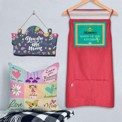 Mummy is Queen of Kitchen Printed Apron with Cushion, wall hanging Gifts for Mother