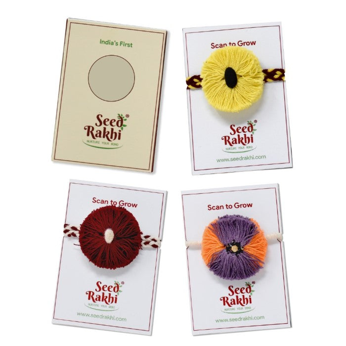 Yellow, Red and Jodhpuri Plantable Set of 3 Seed Rakhis