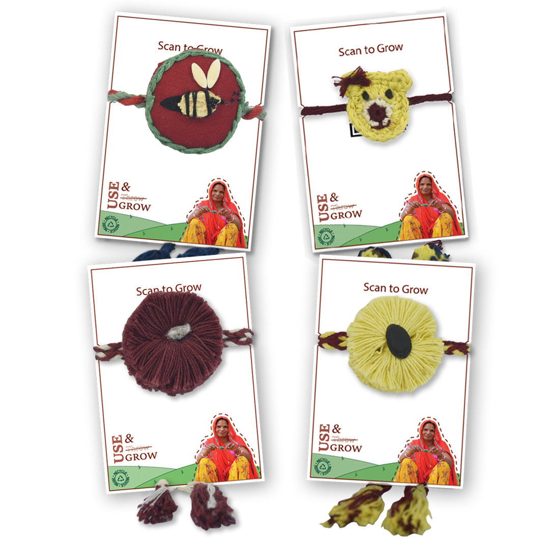 Red, Yellow, Teddy Bear with Bow and Neel Nazar Battu Seed Rakhi Set Of 4