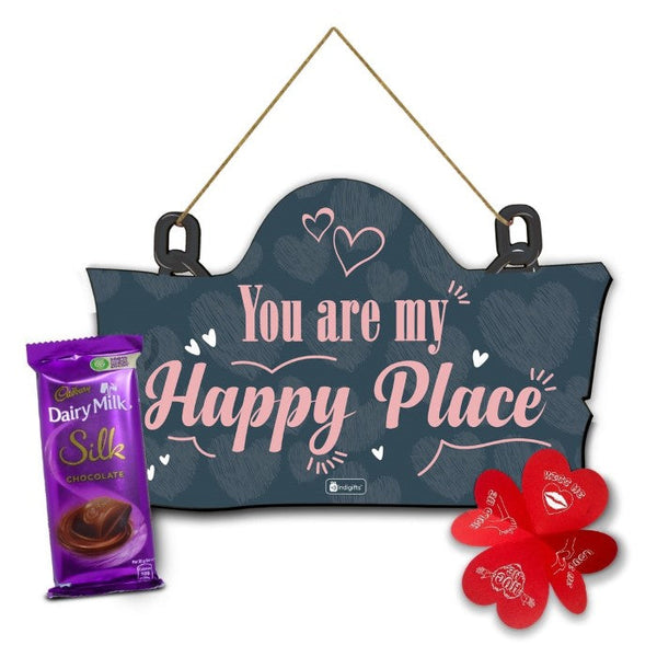 You Are My Happy Place Printed Wall Hanging With Dairy Milk Silk Chocolate Valentine's Gift
