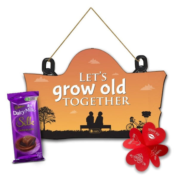Let's Grow Old Together Printed Wall Hanging With Dairy Milk Silk Chocolate Valentine's Gift