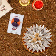 Jodhpuri Seed Rakhi Gift Hamper With Kaju Katli Mini Bites 125 gm