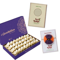 Jodhpuri Seed Rakhi Gift Hamper With Kaju Katli Mini Bites 125 gm