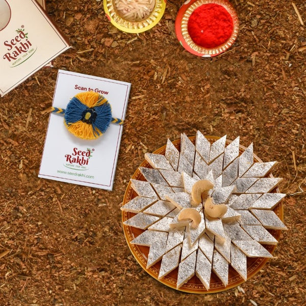 Wind Seed Rakhi Gift Hamper With Kaju Katli Mini Bites 125 gm