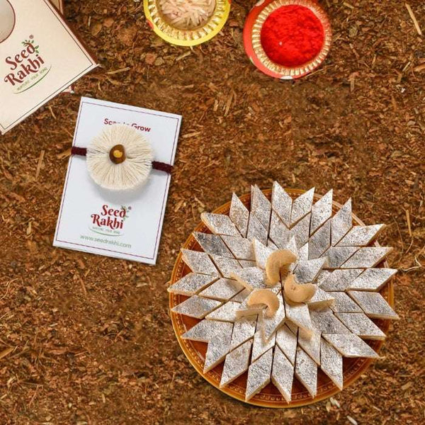 Dhavala Eco-friendly Seed Rakhi With Kaju Katli Mini Bites 125 gm
