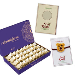 Teddy Bear Eco-friendly Seed Rakhi With Kaju Katli Mini Bites 125 gm