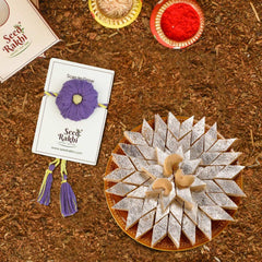 Bhindi Seed Rakhi Gift Hamper With Kaju Katli Mini Bites 125 gm