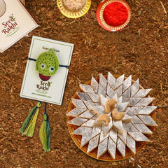 Sword Beans Seed Rakhi Gift Hamper With Kaju Katli Mini Bites 125 gm