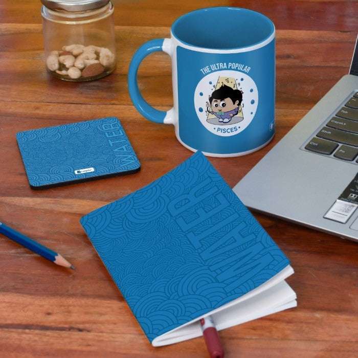 Pisces Zodiac Sign Gift Set Coffee Mug, Coaster, Diary Set Of 3