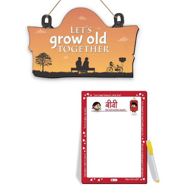 Let's Grow Old Together Printed Wooden Door Wall Hanging For Valentines Gift