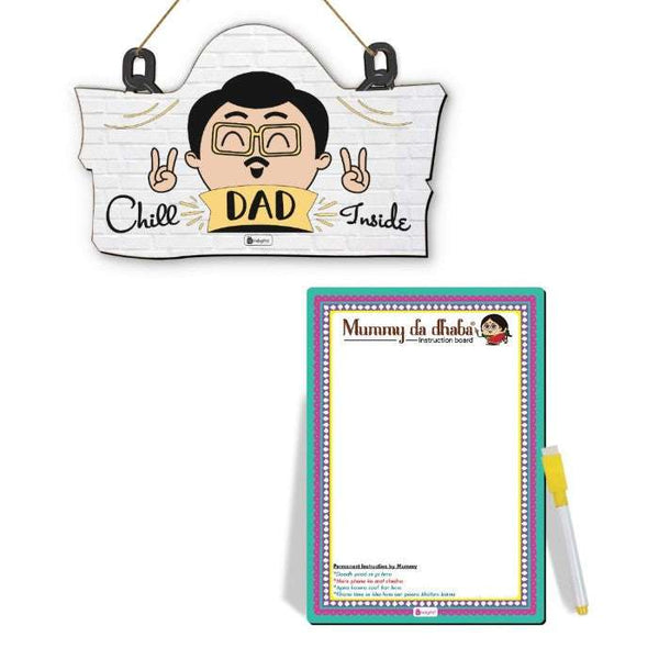 Chill Dad Inside Printed Wall Hanging and Mummy Da Dhaba Printed Instruction Board For Mom &amp; Dad
