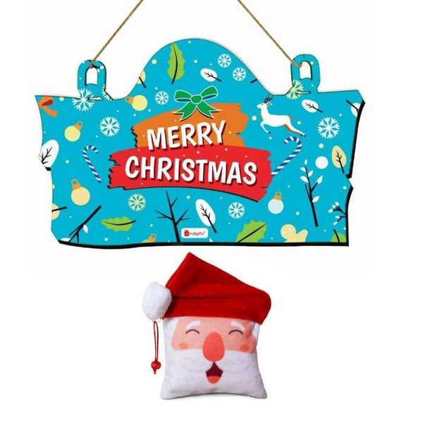 Christmas Wooden Door Wall Hanging and Revesible Santa Soft Toy