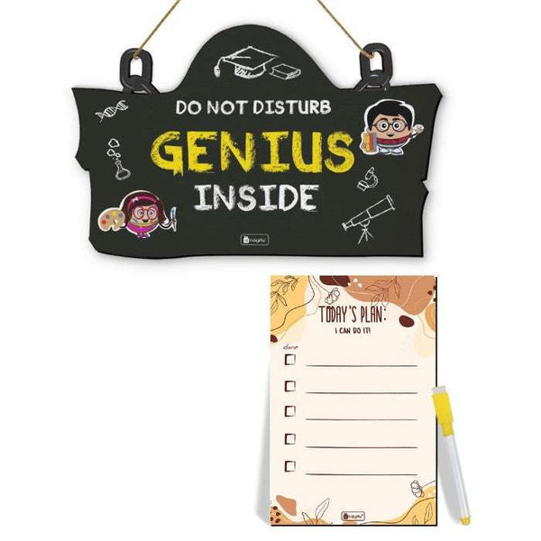 Genius Inside Printed Wooden Wall Hanging &amp; To Do List Planner Gift For Kids