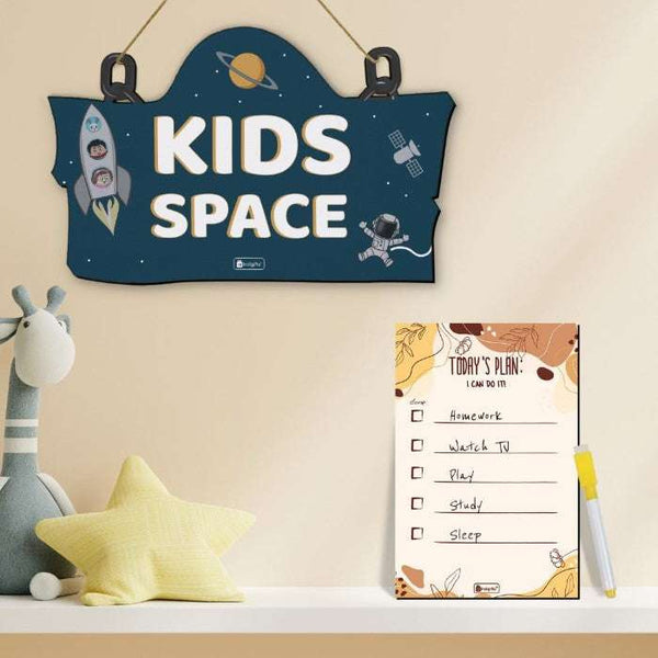 Kids Space Printed Wooden Wall Hanging &amp; To Do List Planner Gift For Kids