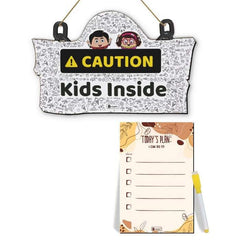 Caution Kids Inside Inside Printed Wooden Wall Hanging &amp; To Do List Planner Gift For Kids