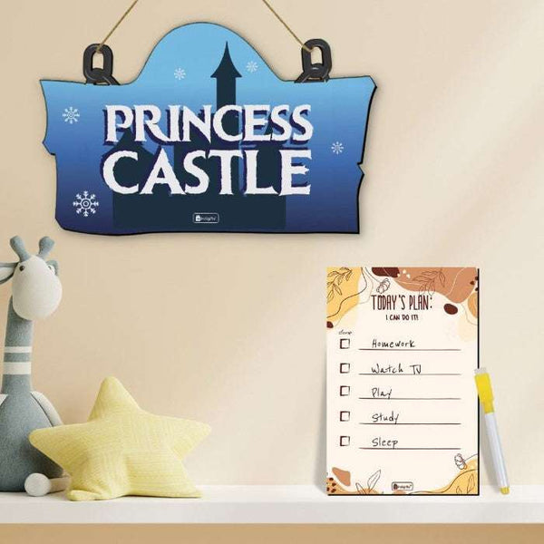 Princess Castle Printed Wooden Wall Hanging &amp; To Do List Planner Gift For Kids