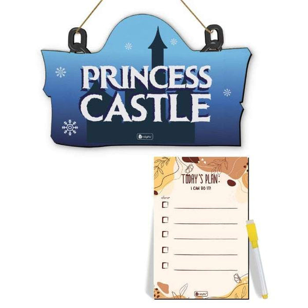 Princess Castle Printed Wooden Wall Hanging &amp; To Do List Planner Gift For Kids