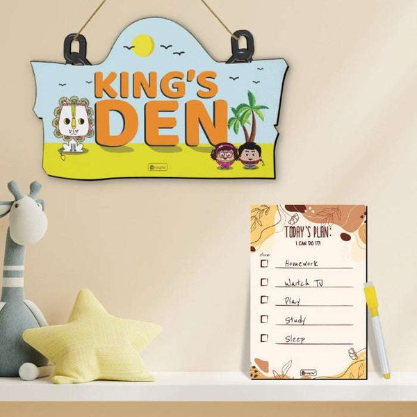 Kings Den Printed Wooden Wall Hanging &amp; To Do List Planner Gift For Kids